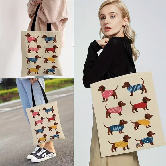 “Dachshunds in Sweaters” Polyester Tote Shopping Bag (BRAND-NEW & SO CUTE!) - Picture 2 of 5